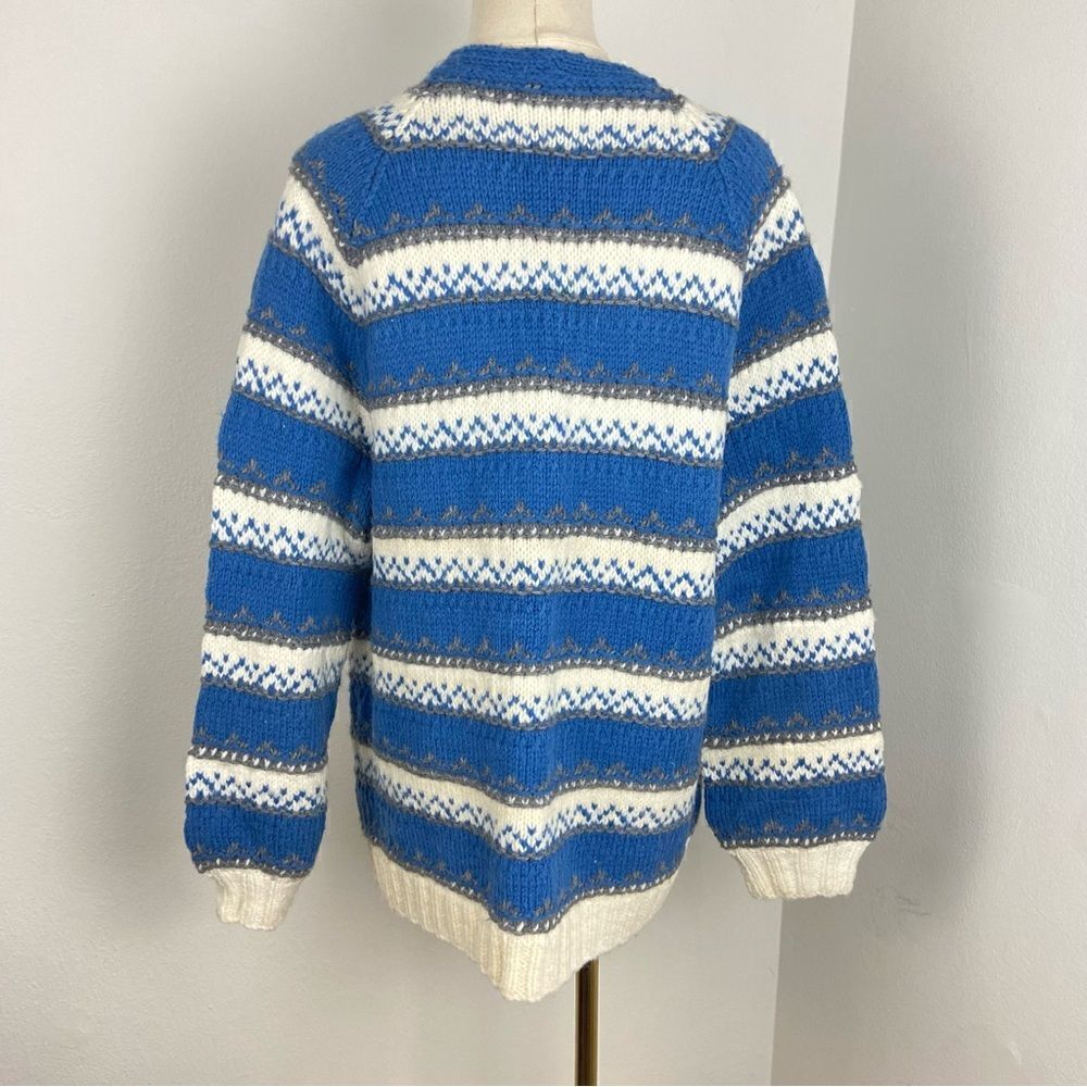 Hand Knitted‎ Vintage Cardigan Fair Isle Fisherman Sweater CabinCore Nordic M/L - Picture 2 of 12